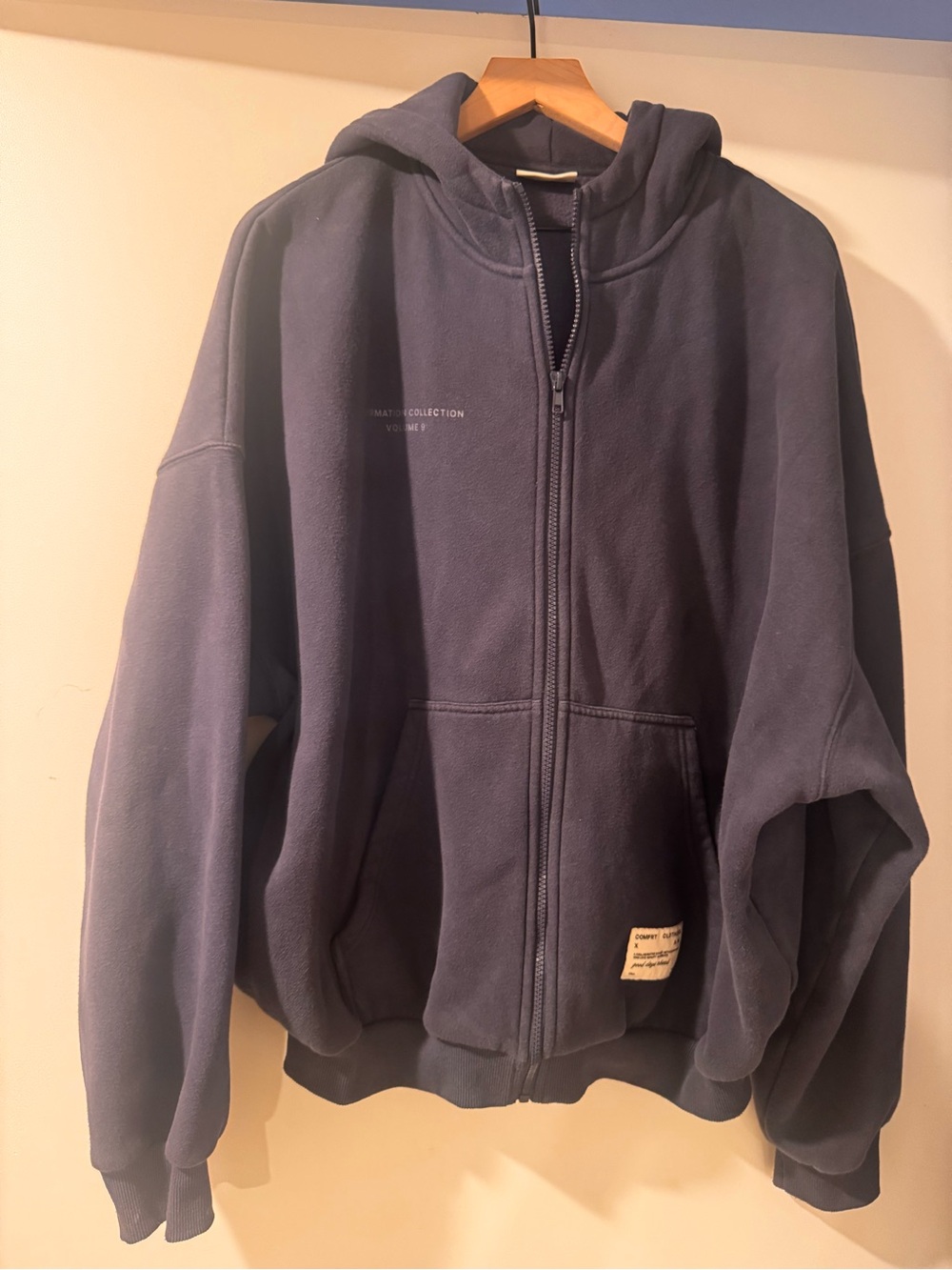 Women's Navy Teddy Zip-Up Jacket with Hood
